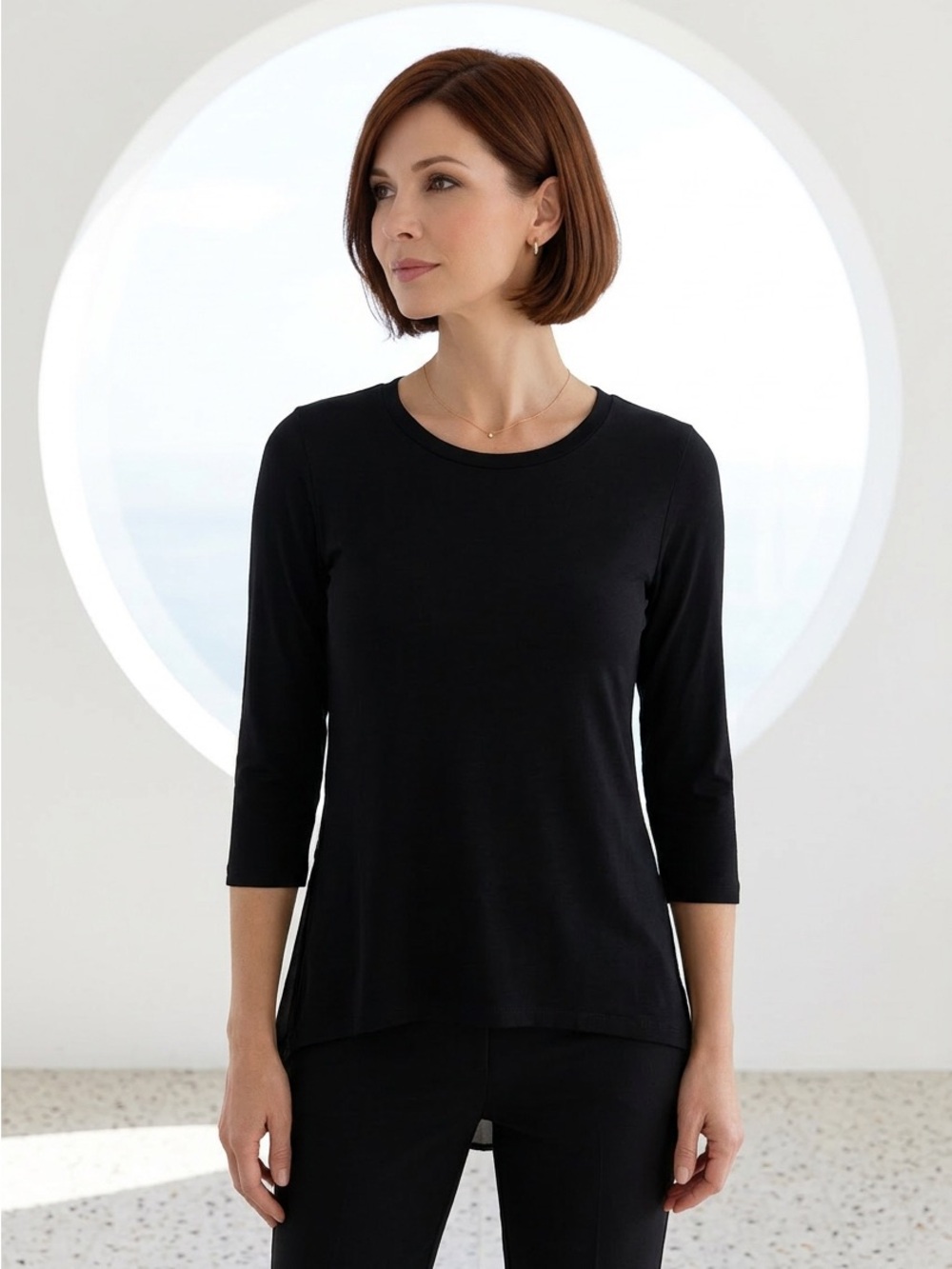 Ann Taylor Black 3/4 Sleeve Crewneck Knit Cross Back Style Top-Petite S